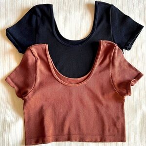 2/$18 Aeropostale Black and Brown Fitted Bodysuits Short Sleeve